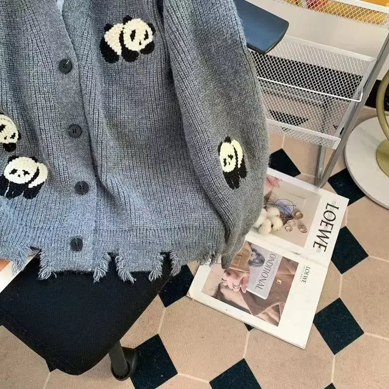 Embroidery Knit Cardigan – Preppy Panda Design