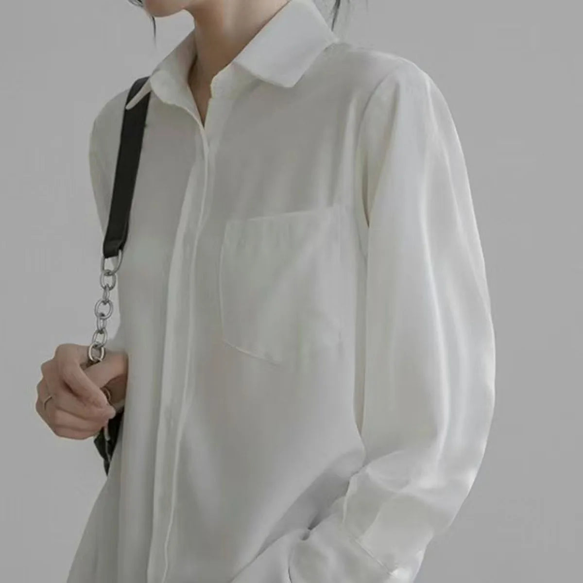 Long Sleeve Elegant Blouse – Loose Fit Office Wear