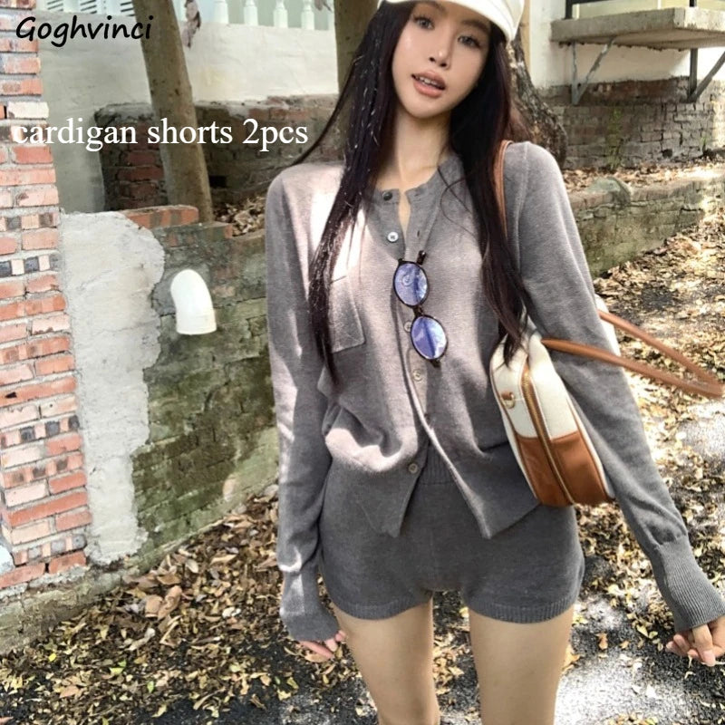 Slim Fit Knit Cardigan Set – 2pcs Slouchy Short Style