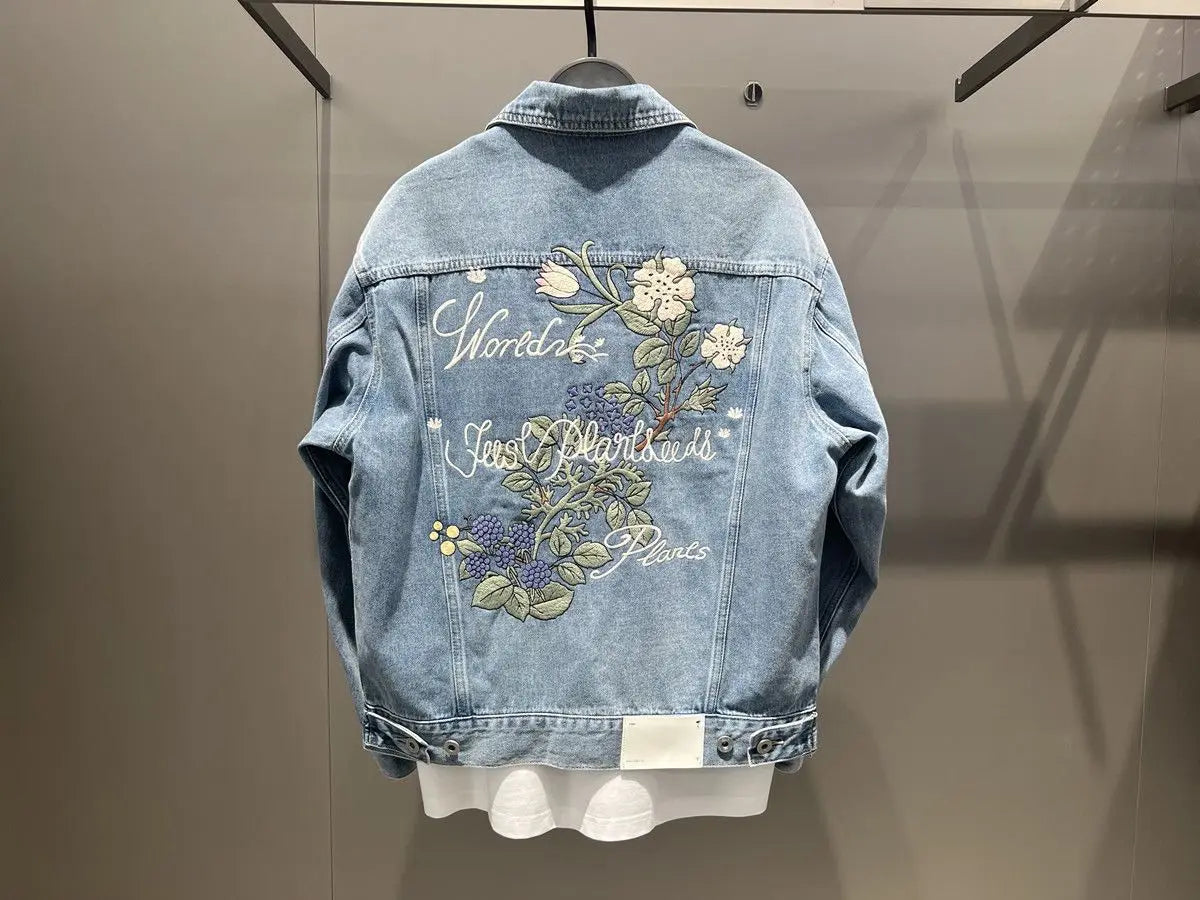 Floral Embroidery Denim Jacket – Button-Up Style