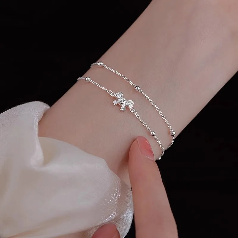 925 Sterling Silver Zircon Bow Bracelet