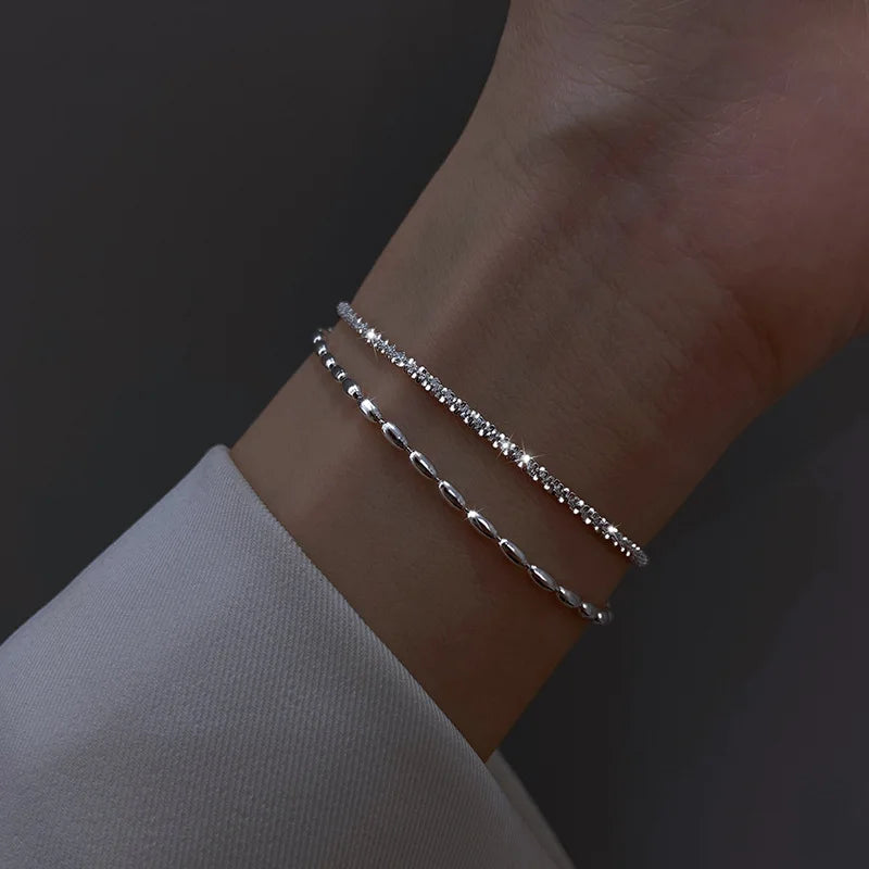 925 Sterling Silver Double Layered Bracelet Set