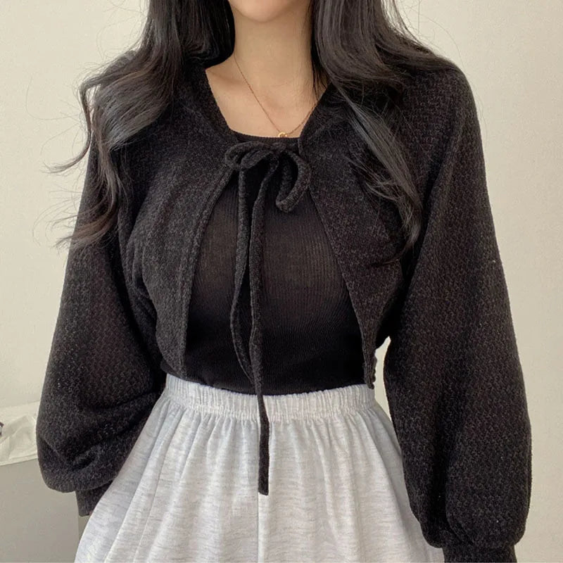 White Lace-Up Knit Cardigan – Lightweight Sun Cover