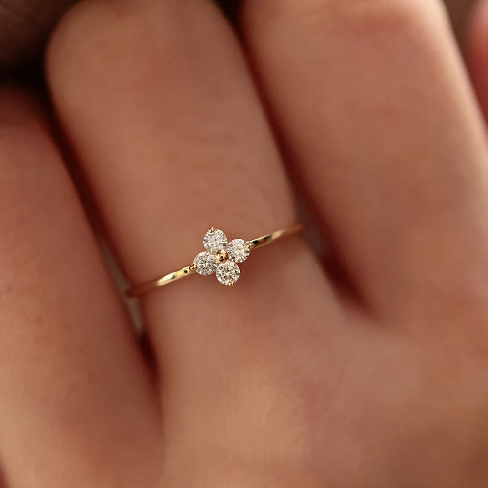 925 Silver 18K Gold Plated Zirconia Flower Ring
