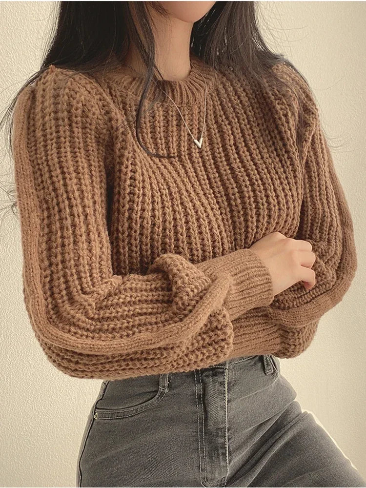 Loose Lantern Sleeve Knit Sweater – Long Sleeve