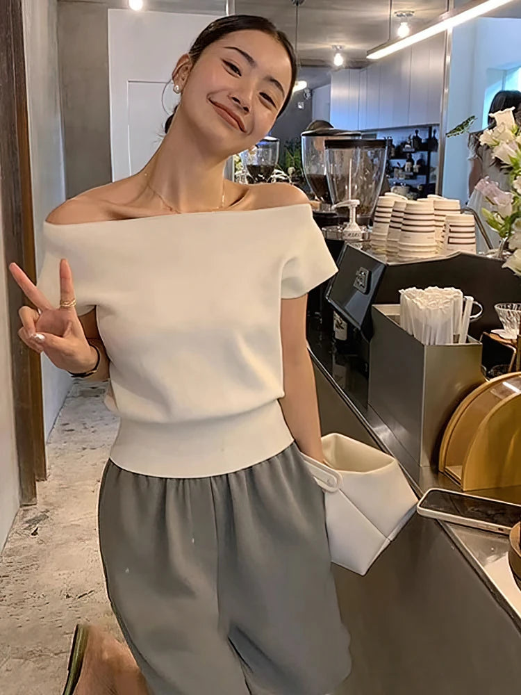 Ice Silk Off-Shoulder Crop Tee