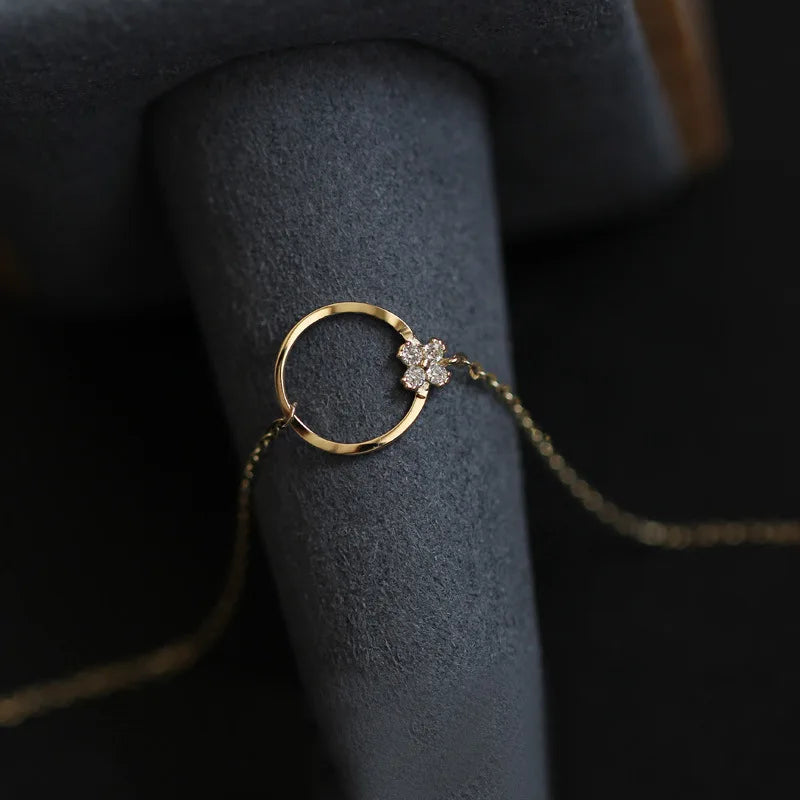 925 Sterling Silver 14K Gold Plated Circle Zircon Bracelet