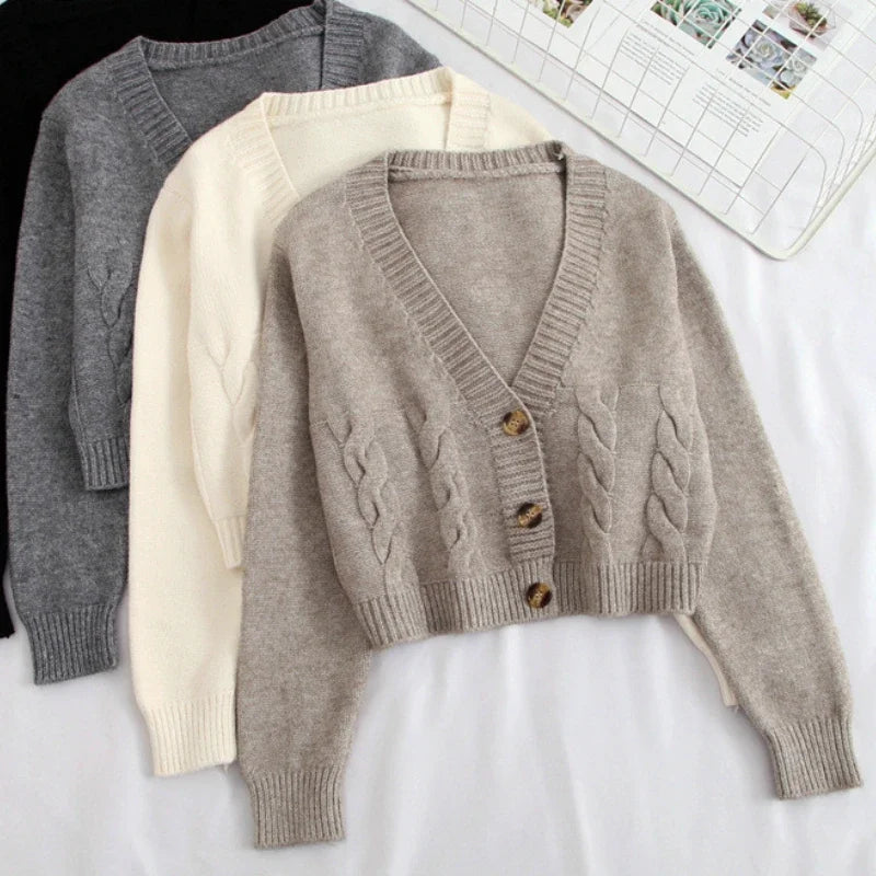 V Neck Crop Knit Cardigan – Soft Slim Fit