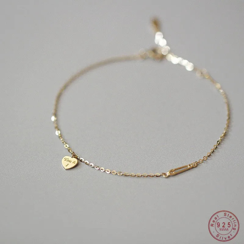 925 Sterling Silver Plated Gold Heart Bracelet