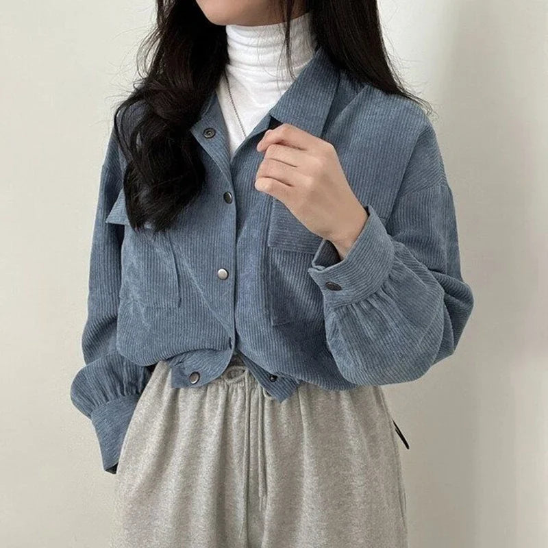 Corduroy Blouse Jacket – Drawstring Short Coat