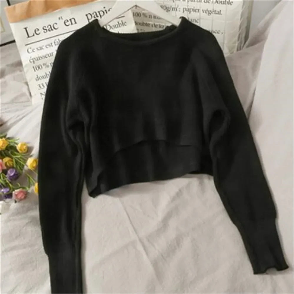 Cropped O-Neck Knit Top – Loose Fit