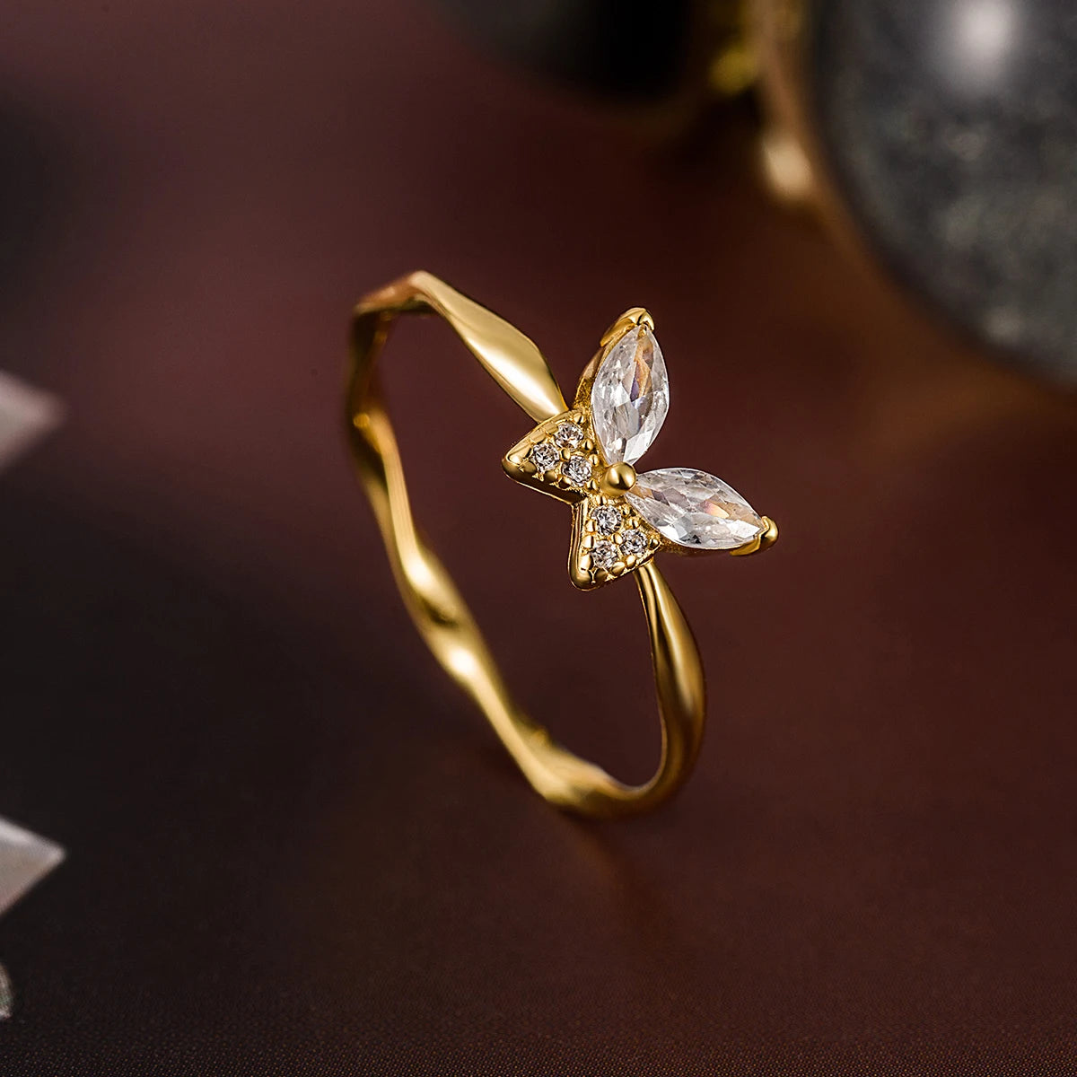 925 Silver 18K Gold Plated Butterfly Ring