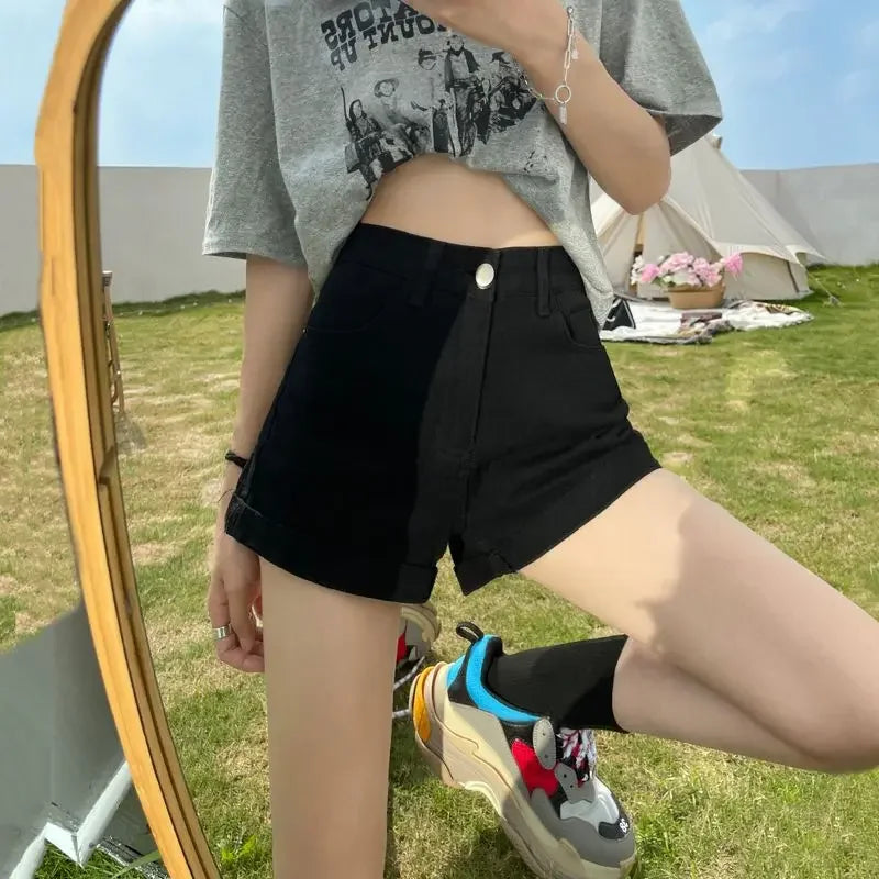Wide Leg Denim Shorts – High Waist with Pocket Design