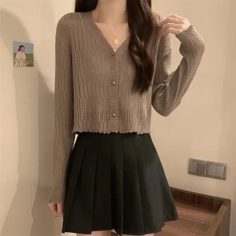 Slim V-Neck Knit Cardigan – Lightweight Casual Top