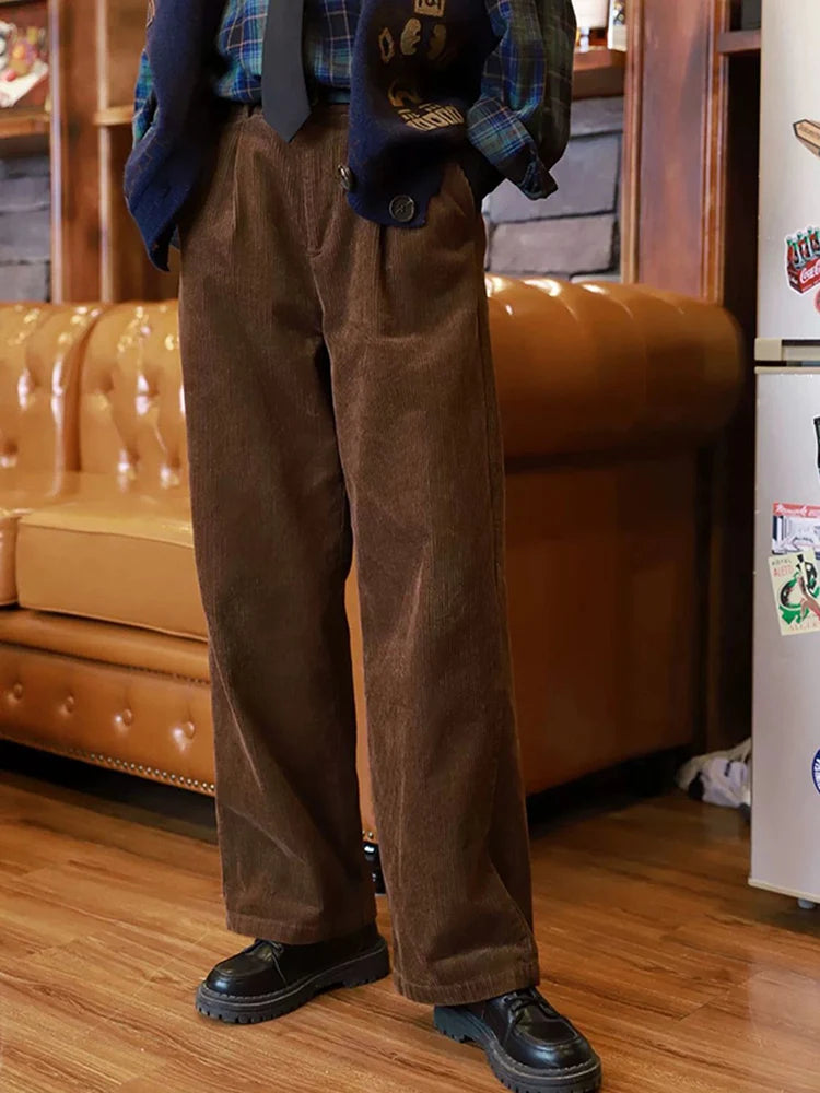 Elegant Retro Corduroy Pants – Simple Loose Straight Wide Leg