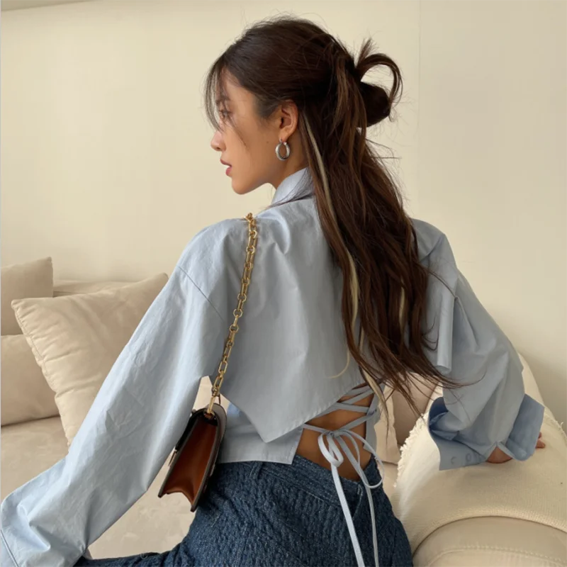 Bandage Chic Long Sleeve Casual Blouse – Solid Collar