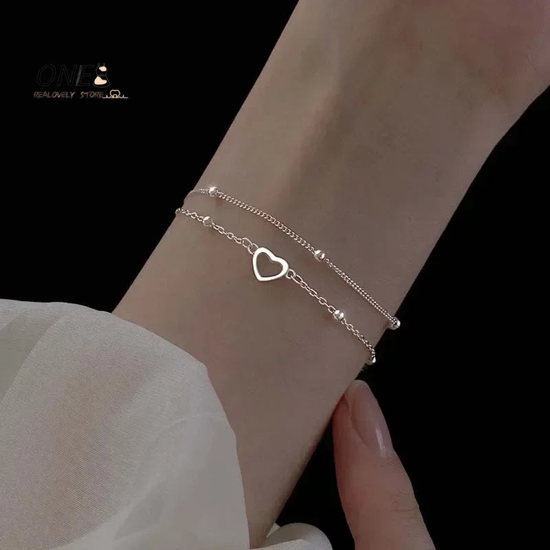 925 Copper Double Love Heart Bracelet