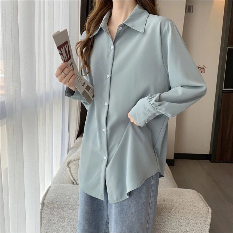 Chiffon White Button-Up – Loose Fit Office Shirt