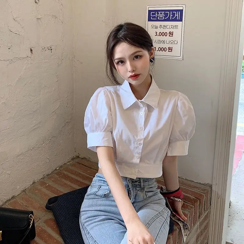 Puff Sleeve White Shirt – Elegant Youth Collar Design