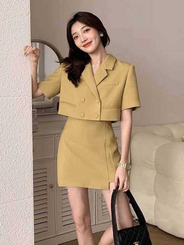 Double-Breasted Mini Skirt Set – Cropped Blazer Two-Piece
