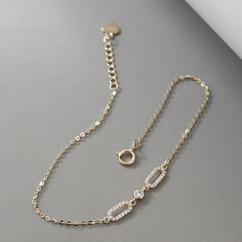 925 Sterling Silver 18K Gold Geometric Zircon Bracelet