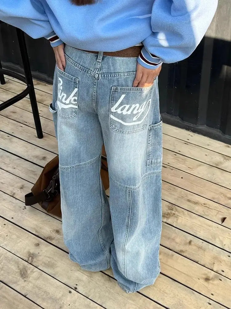 White Jeans Streetwear Wide Leg Pants – Baggy Denim Trousers