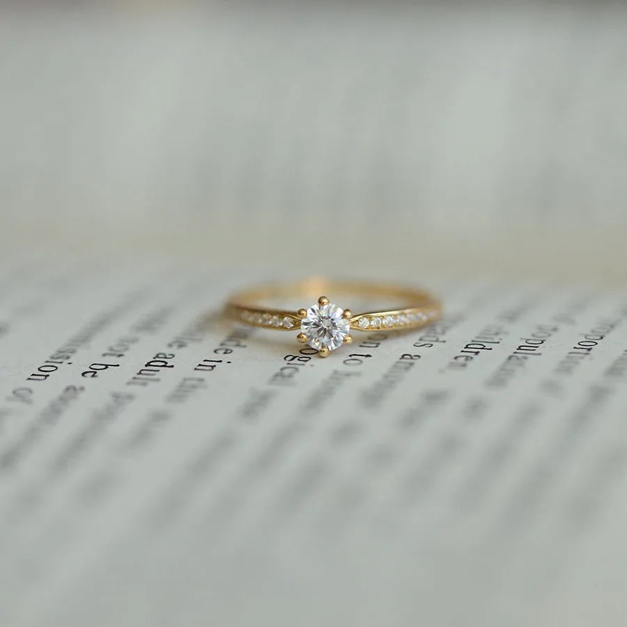 925 Silver 14K Gold Plated Zircon Ring