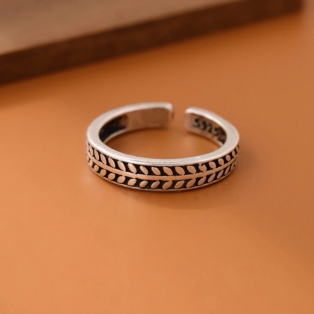 925 Silver Leaf Retro Thai Style Ring