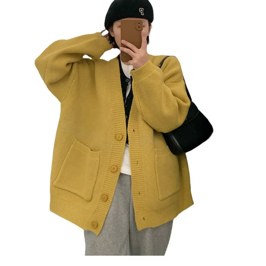 Lazy Style Knit Cardigan – Casual Solid Knit Jacket