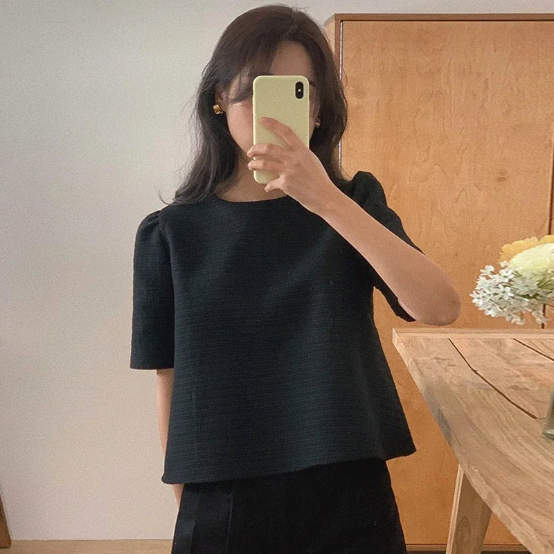 O-Neck Puff Sleeve Vintage Loose Blouse