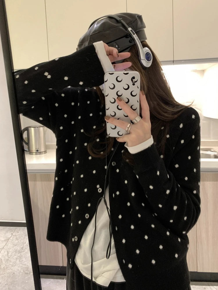 Polka Dot Knit Cardigan – Slim Spring Layered Look