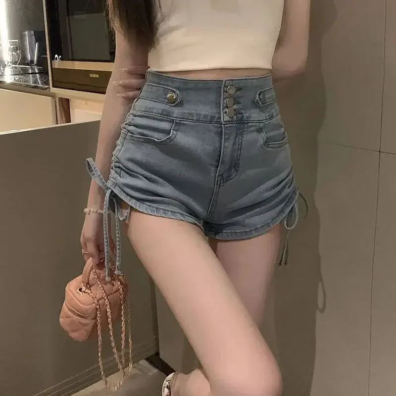 Black Drawstring Mini Shorts – High-Waist Sexy Denim