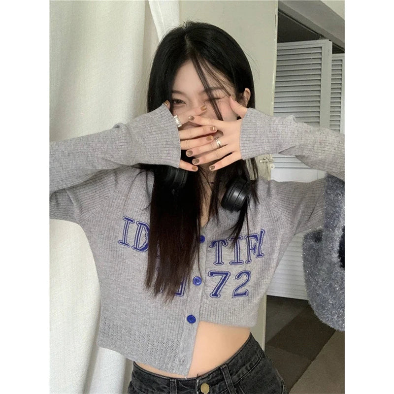 Letter Print Cropped Cardigan