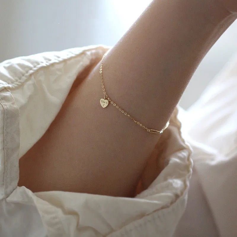 925 Sterling Silver Plated Gold Heart Bracelet