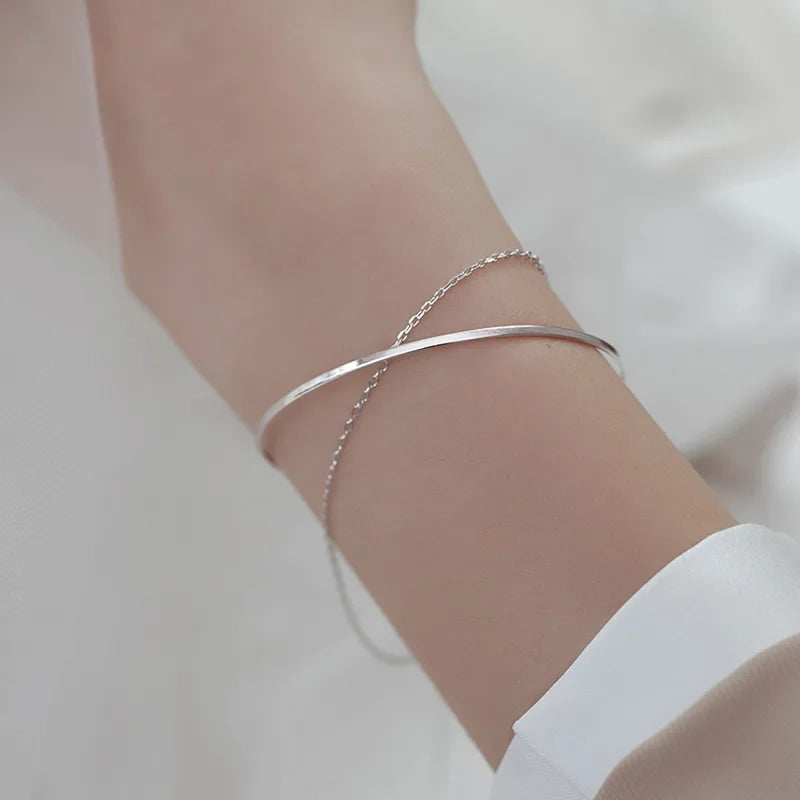 925 Silver Double-Layer Geometry Bracelet