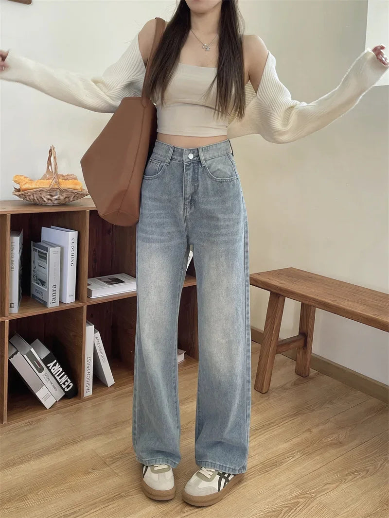 Blue Jeans – Small High Waist Faded Straight Pants