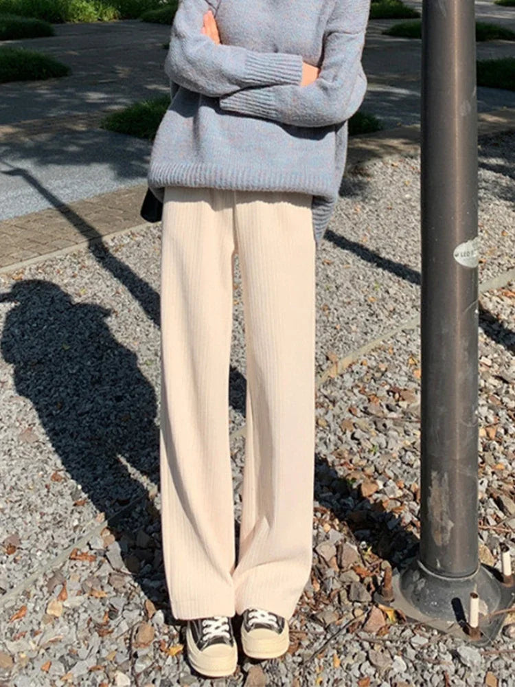 Warm Velveteen-Lined Wide-Leg Pants – High-Waist, Winter Casual