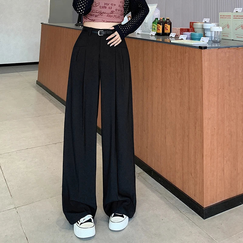 Autumn High Waist Wide Leg Suit Pants – Elegant Minimalist Straight Fit (No Belt)
