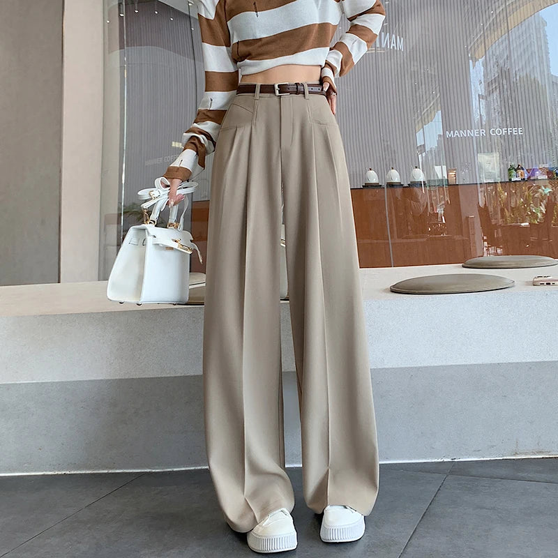 Autumn High Waist Wide Leg Suit Pants – Elegant Minimalist Straight Fit (No Belt)
