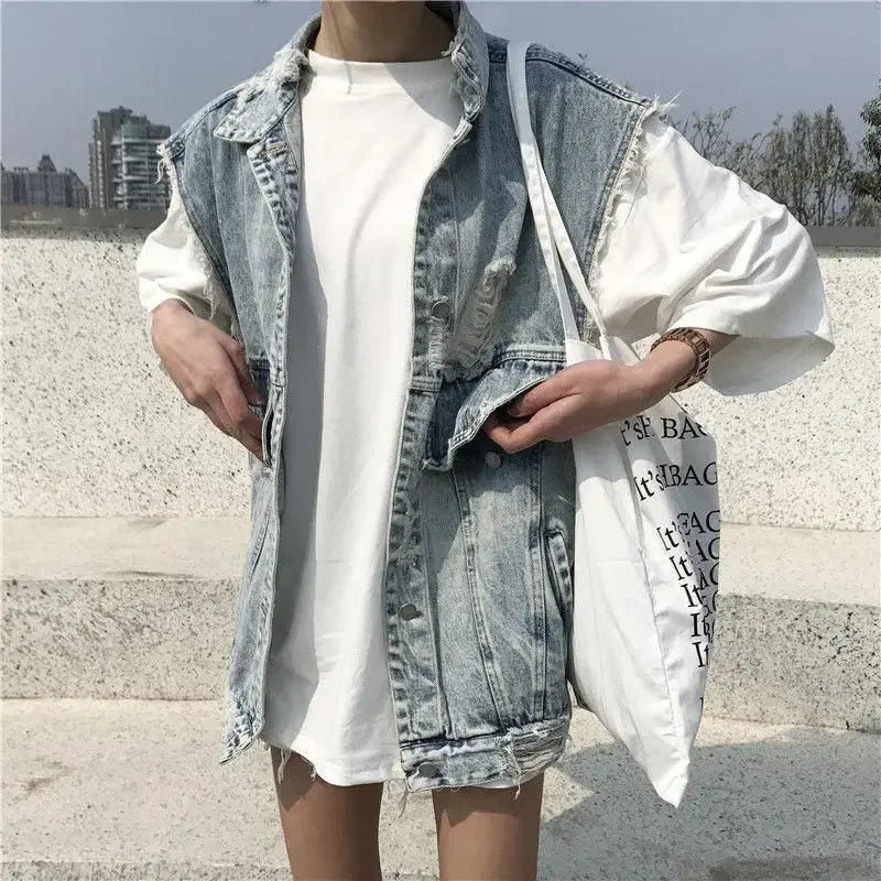 Ripped Denim Vest – Retro Summer Sleeveless Top