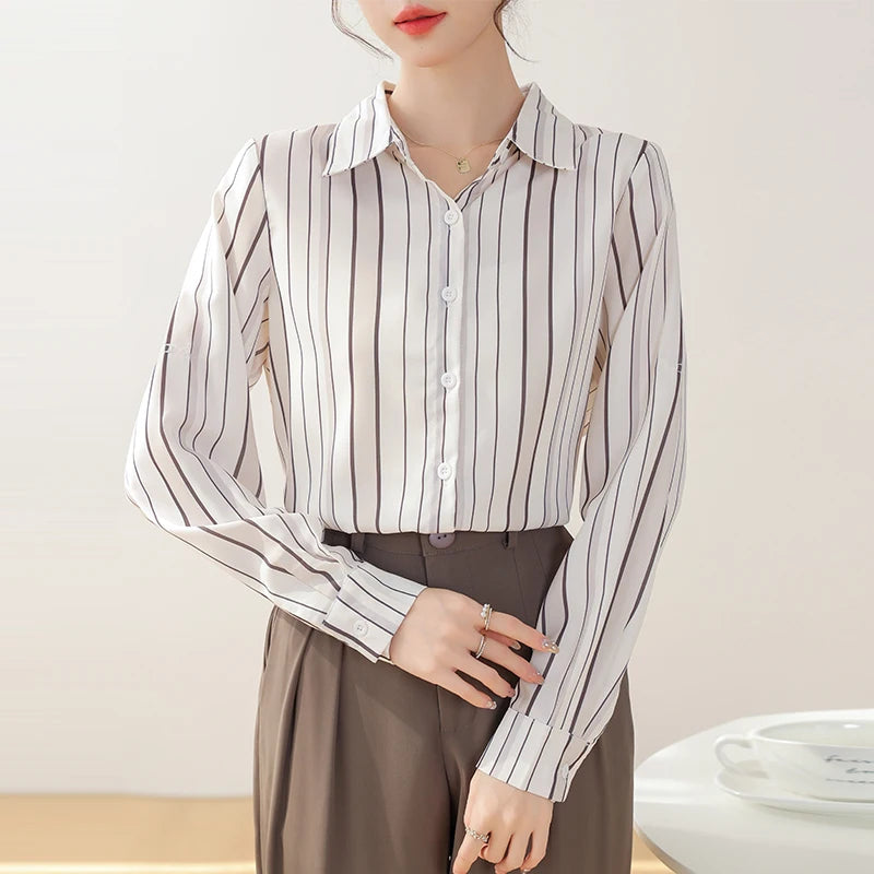 Striped Slim Long Sleeve Blouse – Elegant Fit