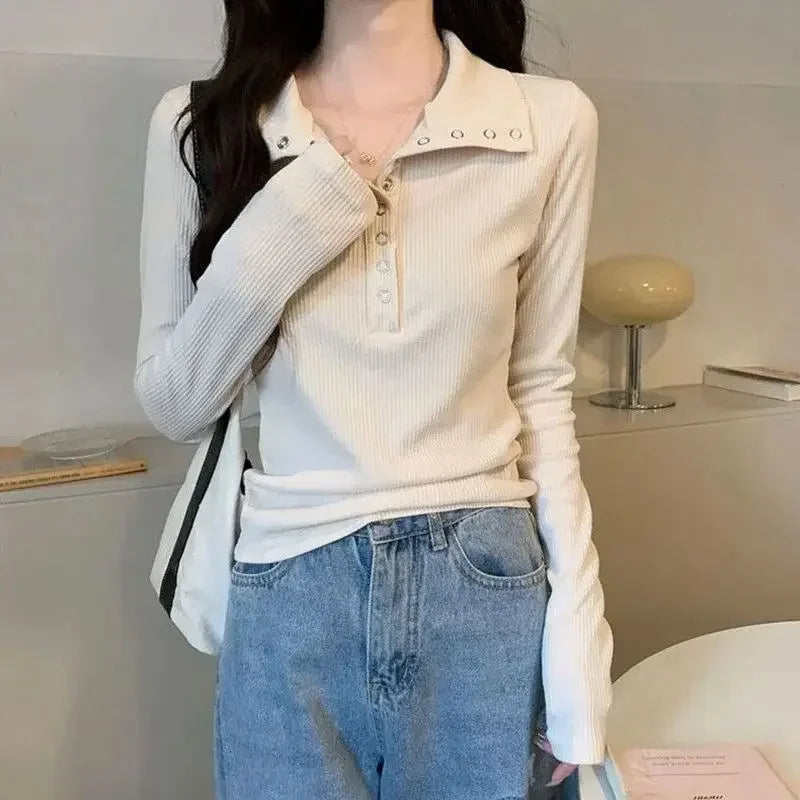 Slim Inner Knit Sweater – V-Neck Button