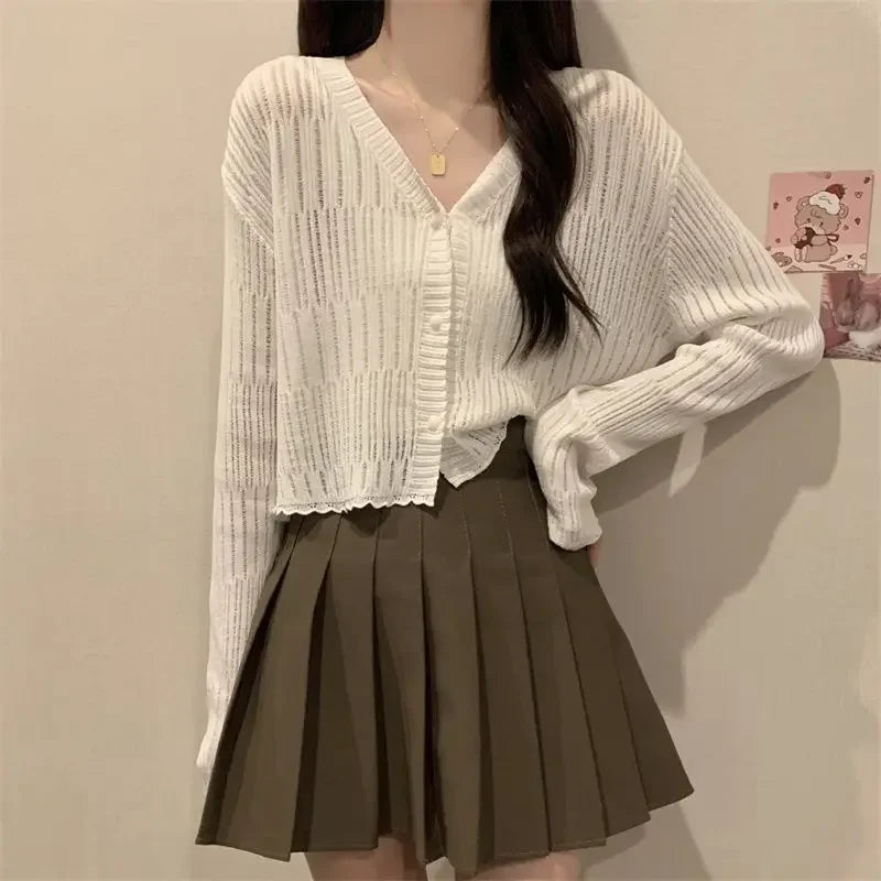 Slim V-Neck Knit Cardigan – Lightweight Casual Top