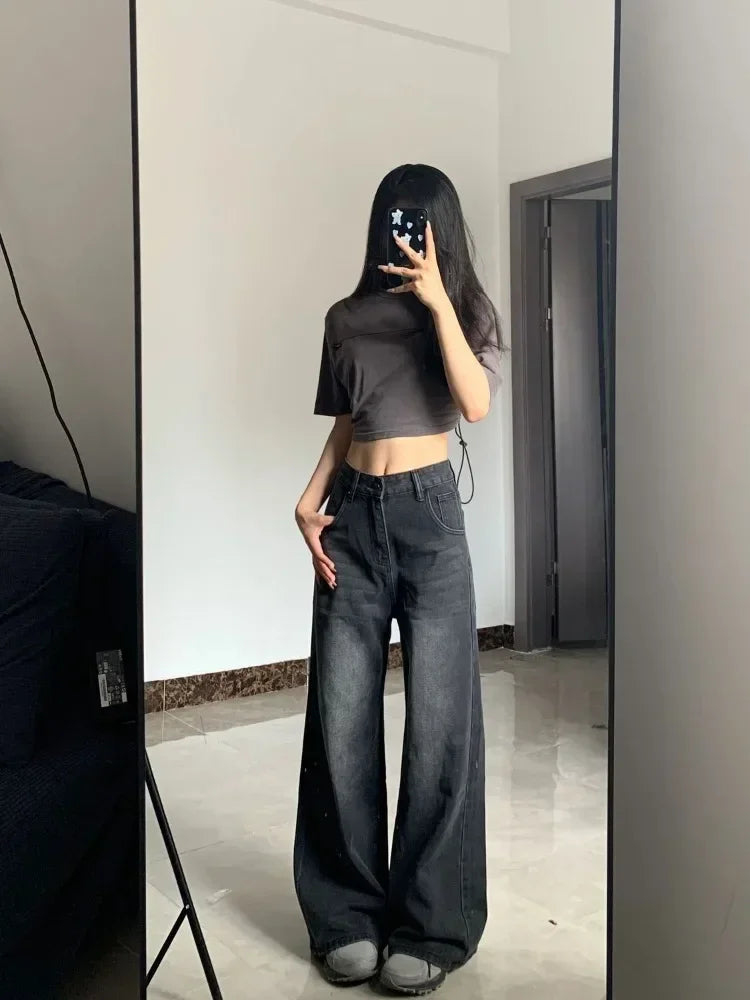Vintage Black Jeans – High Waist Grunge Streetwear Baggy Fit
