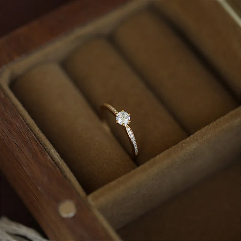 925 Silver 14K Gold Plated Zircon Ring