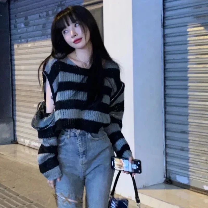 V-Neck Hollow Knit Sweater — Warm Casual