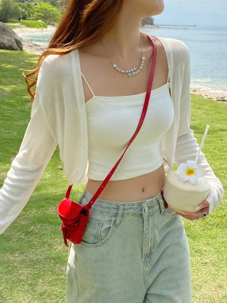 Tie-Up Knit Cardigan – Sexy Long Sleeve Crop Top