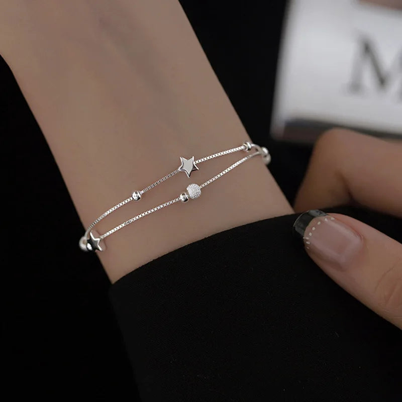 925 Sterling Silver Zircon Star Pendant Bracelet