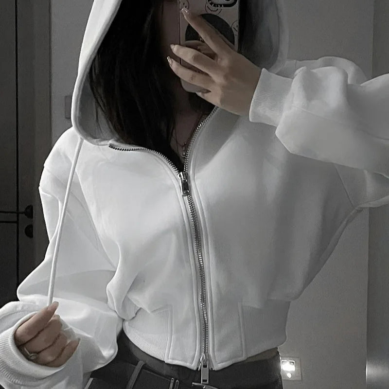 Slim Zip-Up Hoodie – Crop Fit Casual Jacket