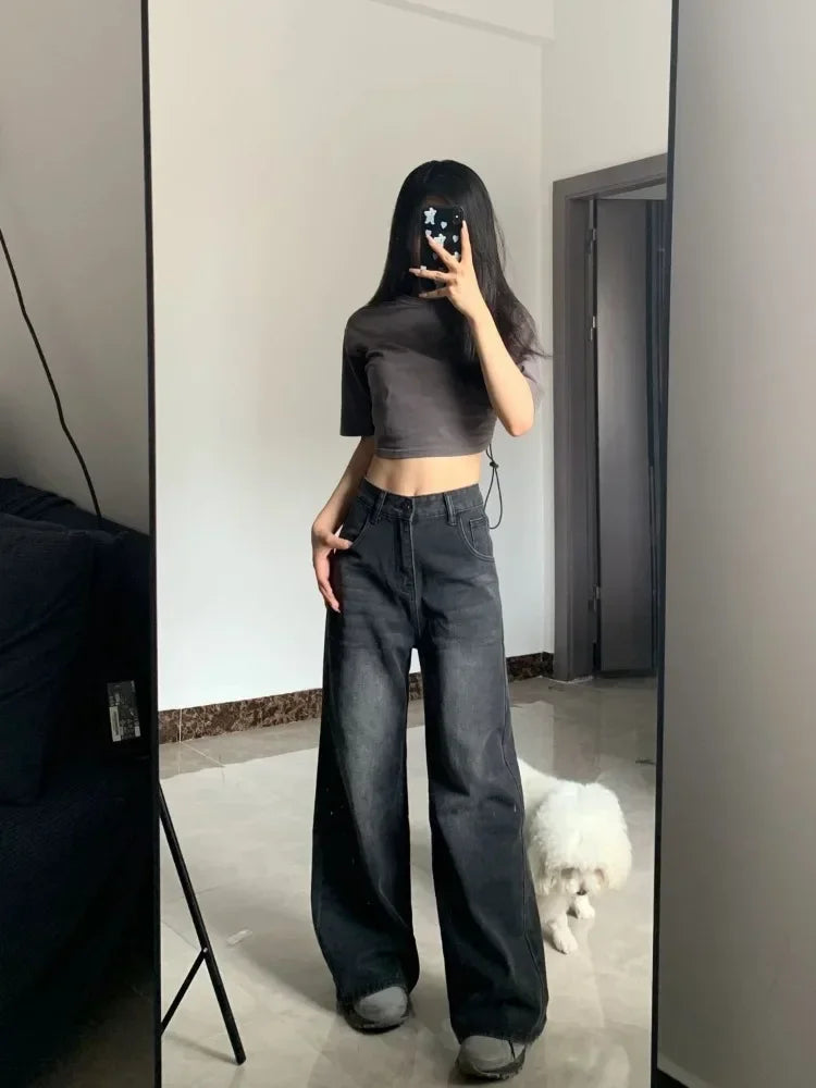 Vintage Black Jeans – High Waist Grunge Streetwear Baggy Fit